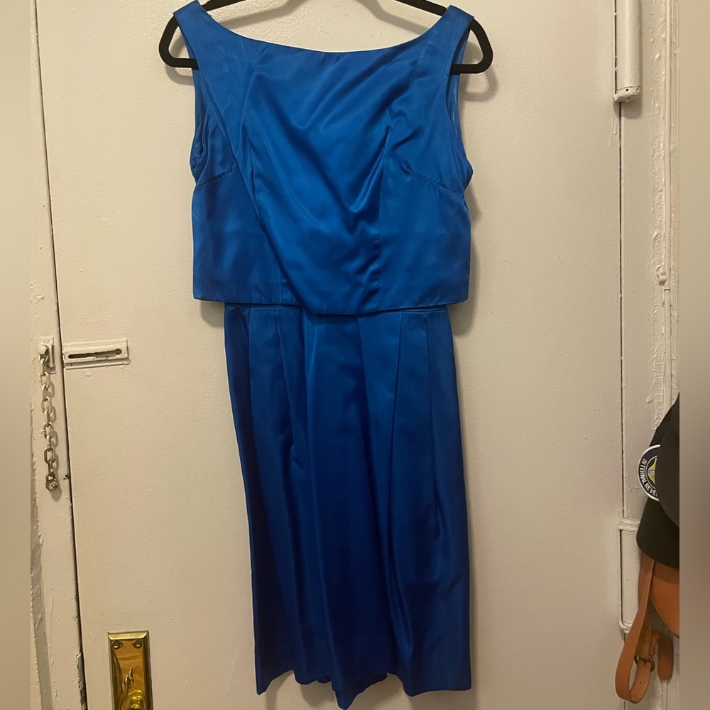 Vintage 1950s 1960’s Royal Blue Satin Cocktail Dress Dress Small Mad Men Style